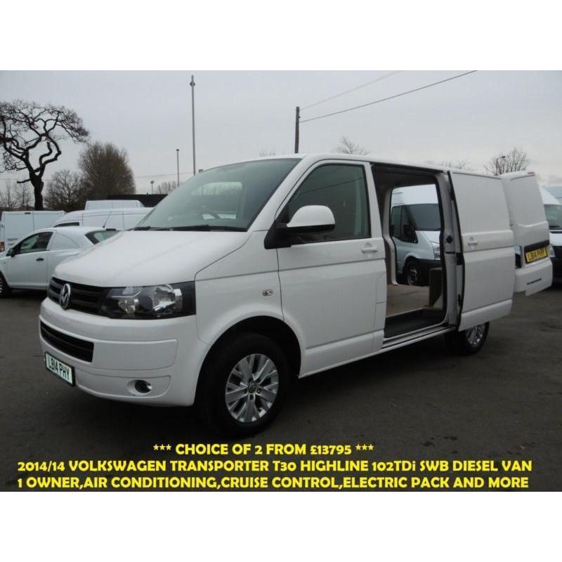 2014 VOLKSWAGEN TRANSPORTER T30 102 TDI HIGHLINE SWB DIESEL VAN * AIRCON,CRUISE