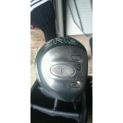 Ping Ti/Zrl + (Tisi tec) 3 wood. Stiff graphite shaft and new grip.