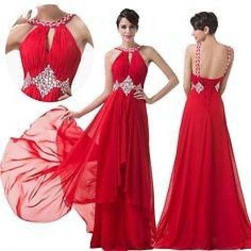 Floor Length Red Sexy Crystals Evening Dress
