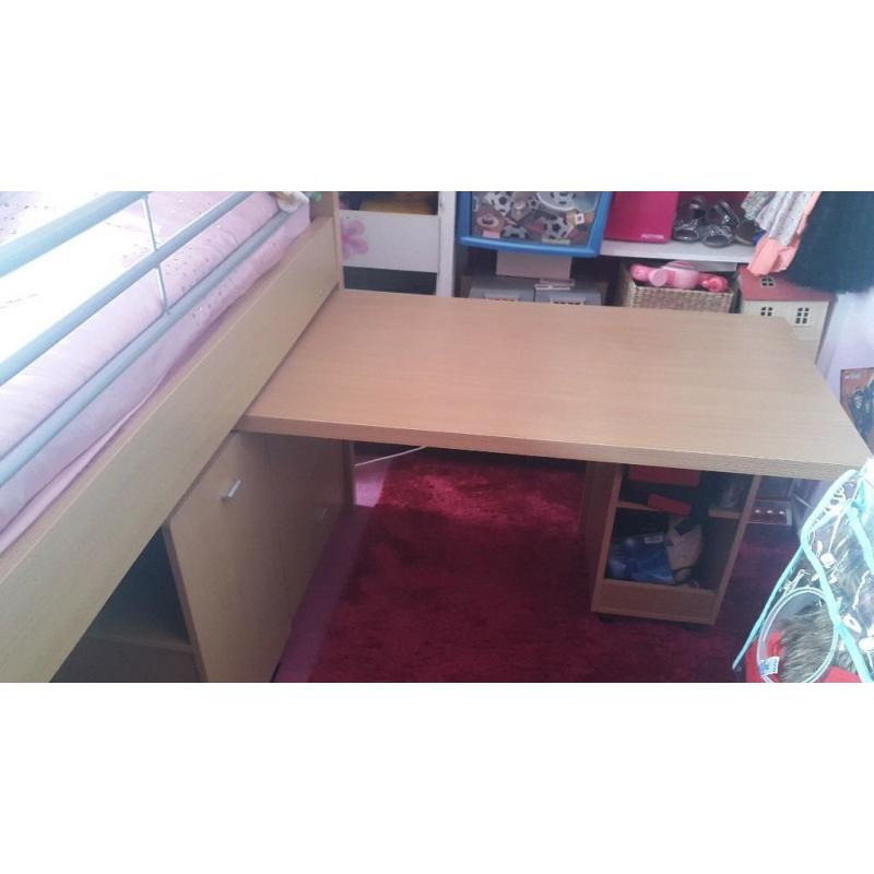 Mid Sleeper with desk draws + shelves