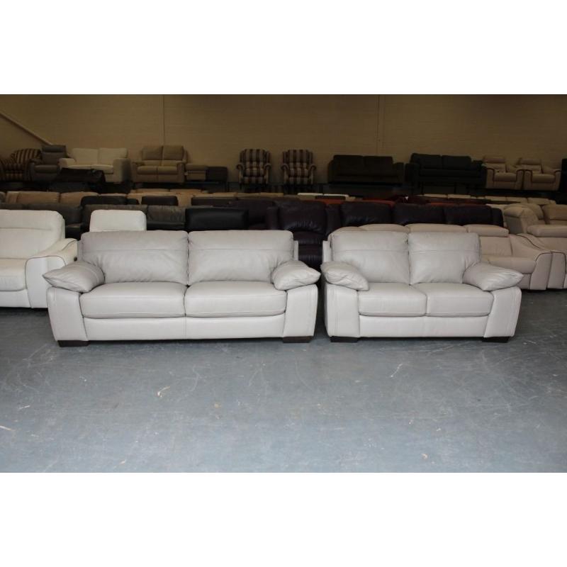Ex-display Linares grey leather 3+2 seater sofas