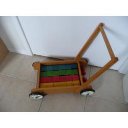 CHILDS TROLLEY AND WOODEN BRICKS