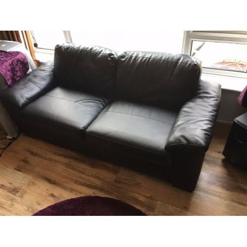 2 Seater Black Faux Leather Sofa