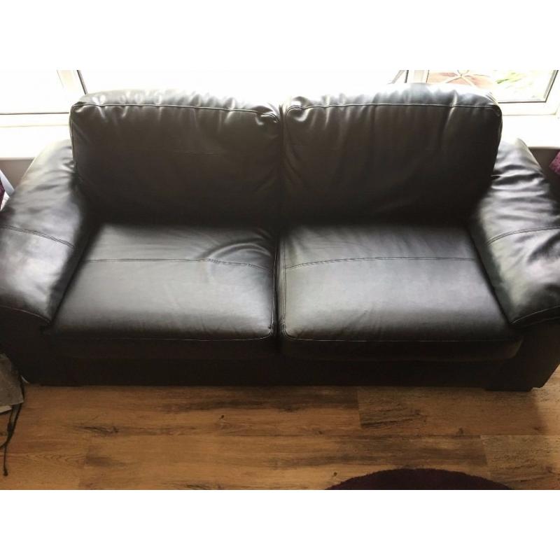 2 Seater Black Faux Leather Sofa