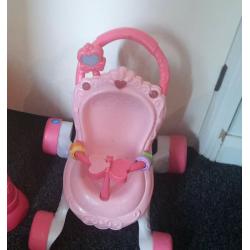 baby girls pram and kids guitar