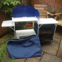 Camping Kitchen with Cupboard Storage and windshield