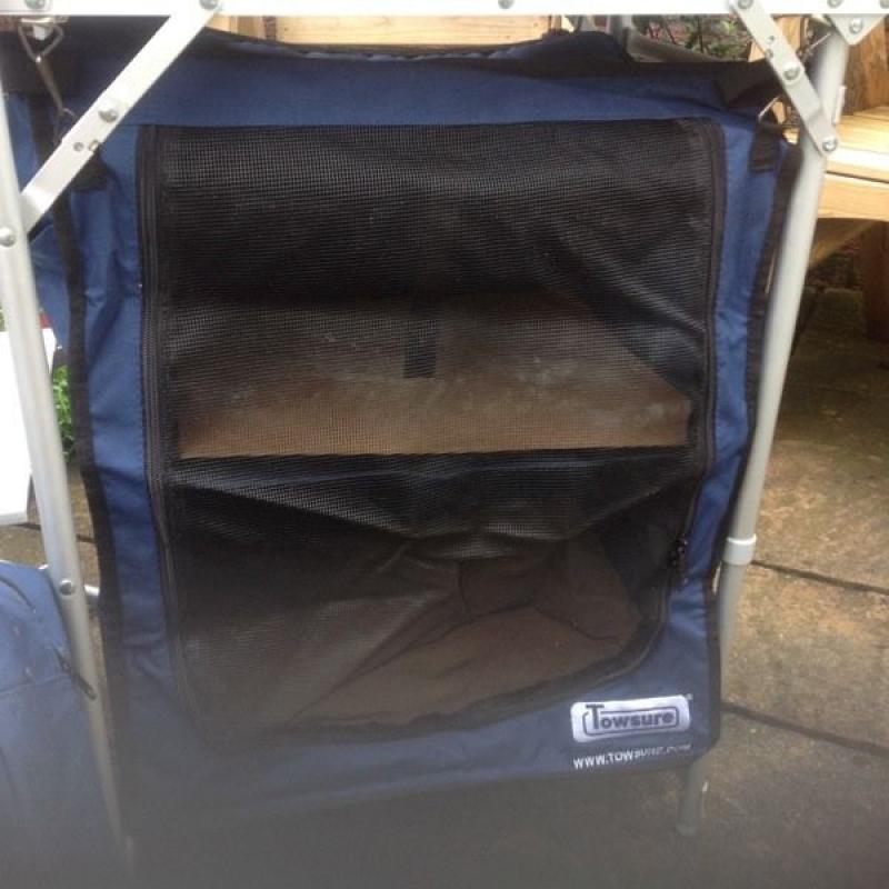 Camping Kitchen with Cupboard Storage and windshield