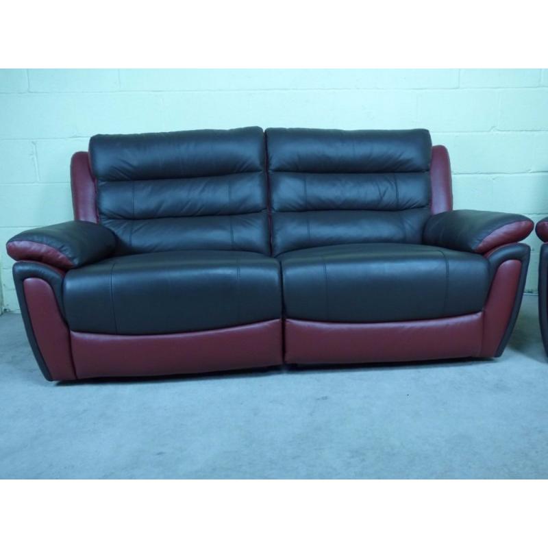 SCS 'FIESTA' 3&2 100% Leather electric power reclining sofas two tone brown/red