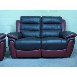 SCS 'FIESTA' 3&2 100% Leather electric power reclining sofas two tone brown/red
