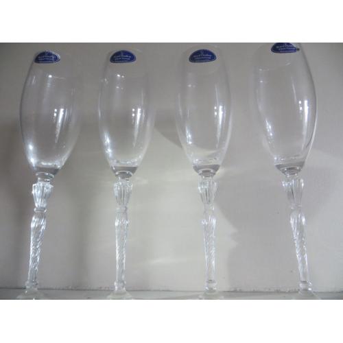 Set of 4 Royal Doulton Crystal Champagne Flutes Glasses Oxford Design