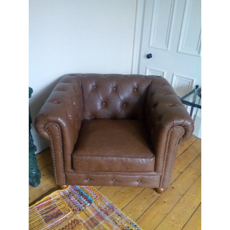 Chesterfield Style Faux Leather Armchairs