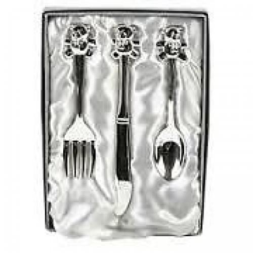 CHRISTENING/BABY GIFT-SILVER PLATED "KNIFE, FORK & SPOON" SET in a GIFT BOX-NEW