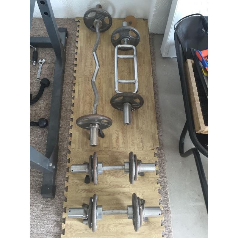 BodyMax Power Cage with Lat pull down attachment,100kg weight stack, Weight bench, bars and plates.