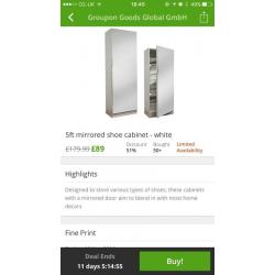 Mirrored Shoe Cabinet - White