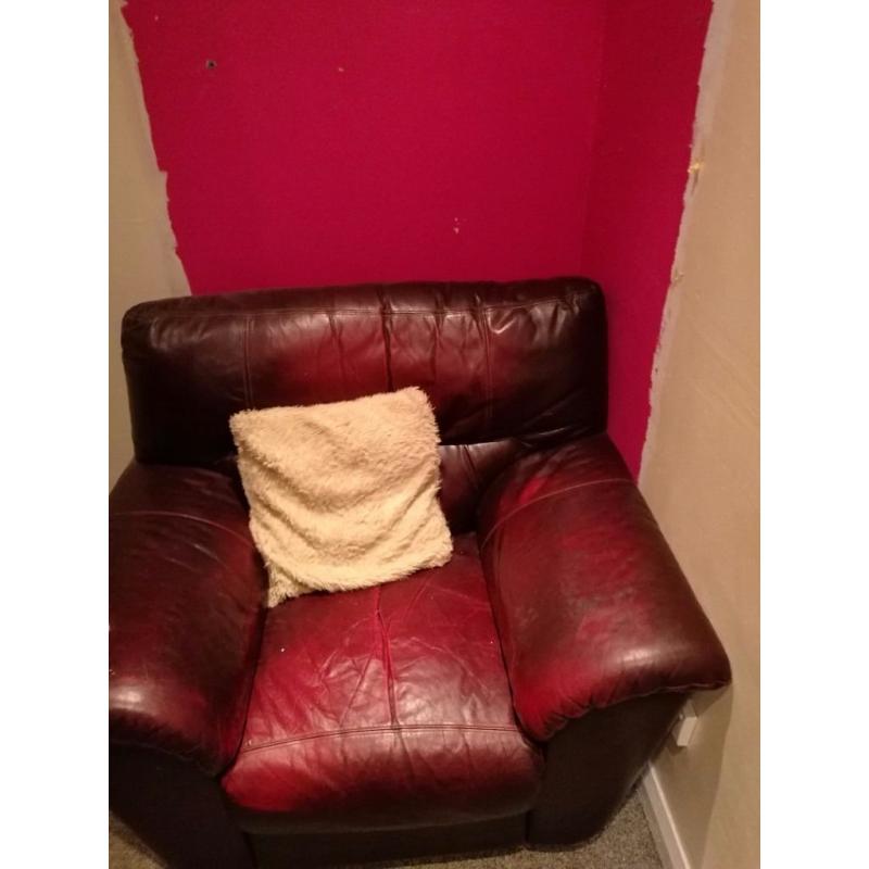 Brown leather sofa and armchair for sale - must be able to collect