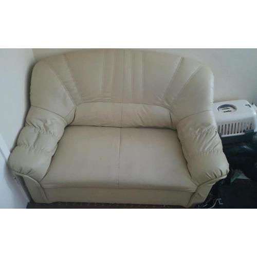Cream leather sofa.