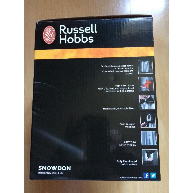 Russell Hobbs Snowdon brushed stainless steel kettle 1.7 litre rapid boil zone new boxed