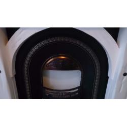 LARGE SOLID WOOD FIRE SURROUND AND CAST IRON INSET