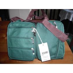 2 x BRAND NEW with TAGS, GREEN PACKAWAY MULTI BAGS 14" x 10" x 8", with 4 ZIPPED FRONT POCKETS