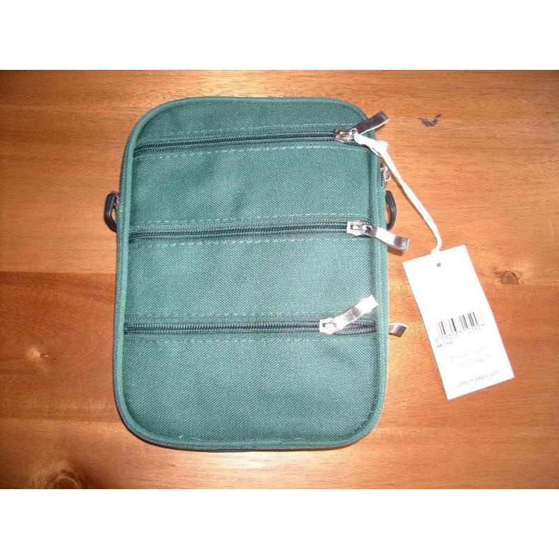 2 x BRAND NEW with TAGS, GREEN PACKAWAY MULTI BAGS 14" x 10" x 8", with 4 ZIPPED FRONT POCKETS