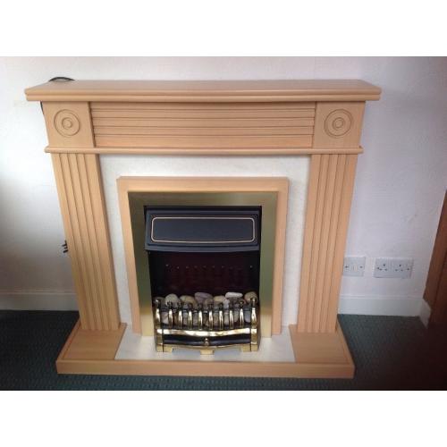 Electric fire and beech wood effect fireplace, excellent condition