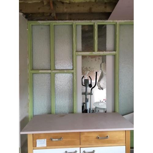 Free glass door/partition with green wooden frame