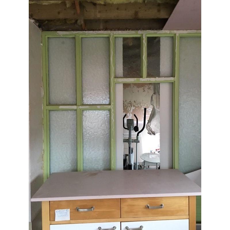 Free glass door/partition with green wooden frame