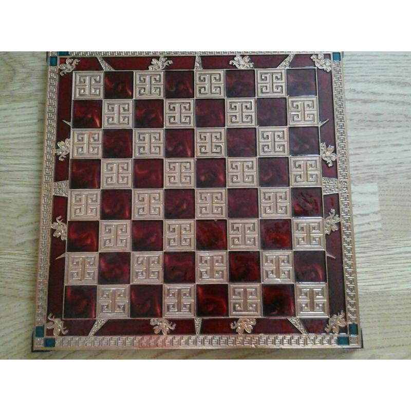 Chess set very unusual glass and copper with 4 sets of chess pieces
