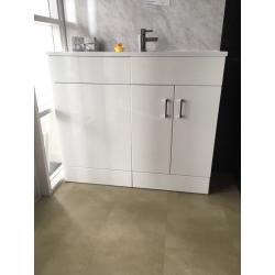 Slimline bathroom furniture gloss white