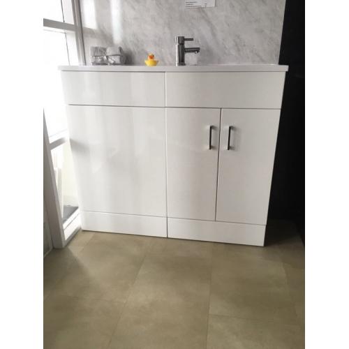 Slimline bathroom furniture gloss white