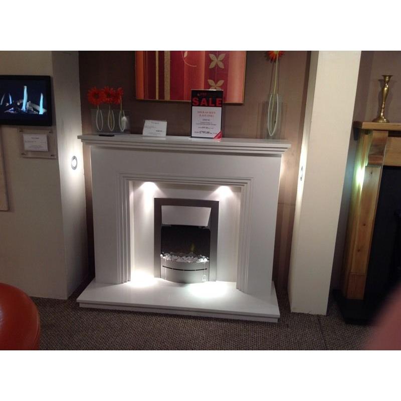 Step 52" Complete Fireplace In Arctic White Micromarble With Lights