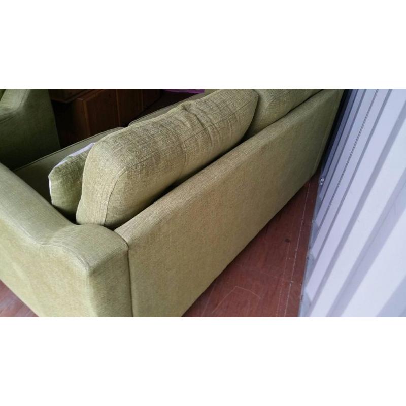 LUSH 2 YEAR OLD DFS PISTACHIO GREEN SOFA & MATCHING ARMCHAIR FOR SALE.