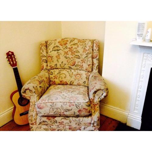 COMFY FLORAL ARMCHAIR, very good condition
