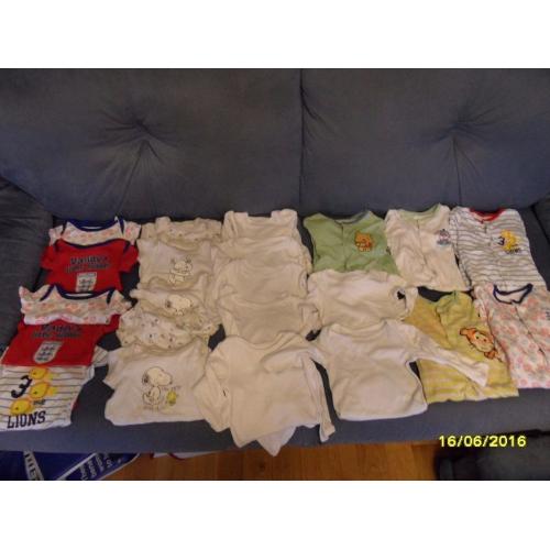 M&S 9-12 MONTHS BABY BOYS LONG & SHORT SLEEVE VESTS & SLEEPSUITS BUNDLE - FOOTBALL, SNOOPY & DISNEY