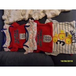 M&S 9-12 MONTHS BABY BOYS LONG & SHORT SLEEVE VESTS & SLEEPSUITS BUNDLE - FOOTBALL, SNOOPY & DISNEY