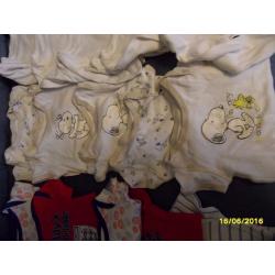 M&S 9-12 MONTHS BABY BOYS LONG & SHORT SLEEVE VESTS & SLEEPSUITS BUNDLE - FOOTBALL, SNOOPY & DISNEY