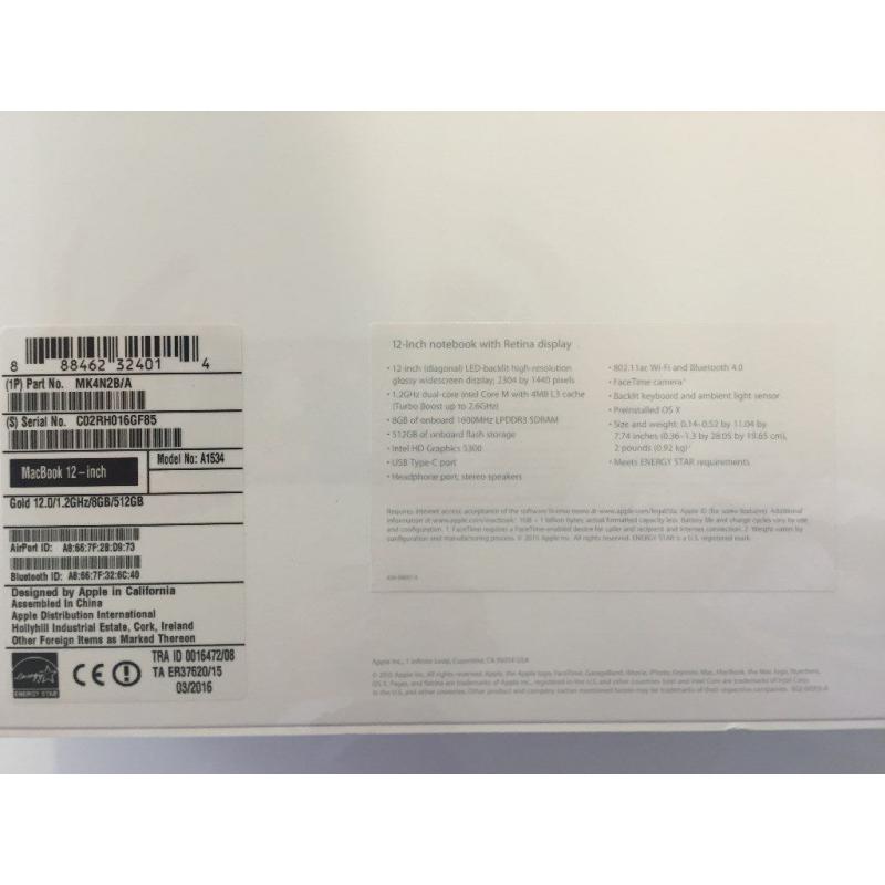 Apple MacBook 12" Retina Display Laptop - (April,2015) Sealed box with 1yr Apple Warranty