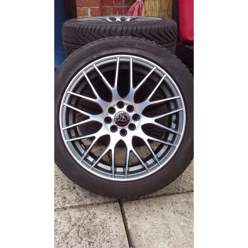 4 x ALLOY WHEELS AND TYRES. WOLFRACE 4X100 17"