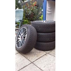 4 x ALLOY WHEELS AND TYRES. WOLFRACE 4X100 17"