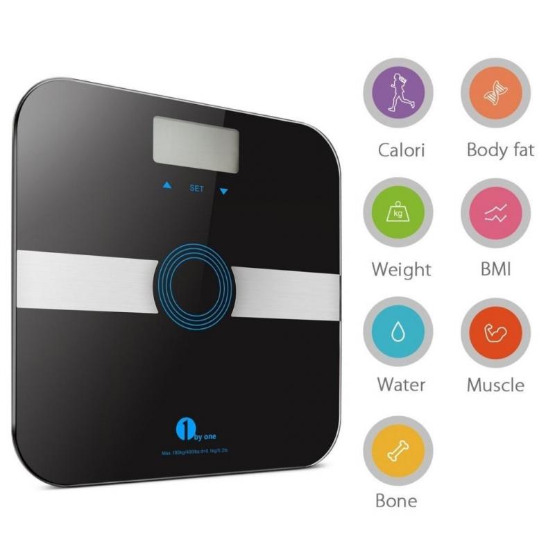 Body Fat Scale with Tempered Glass, Measures Weight, Body Fat, Water, Muscle, Calorie and BMI, Black