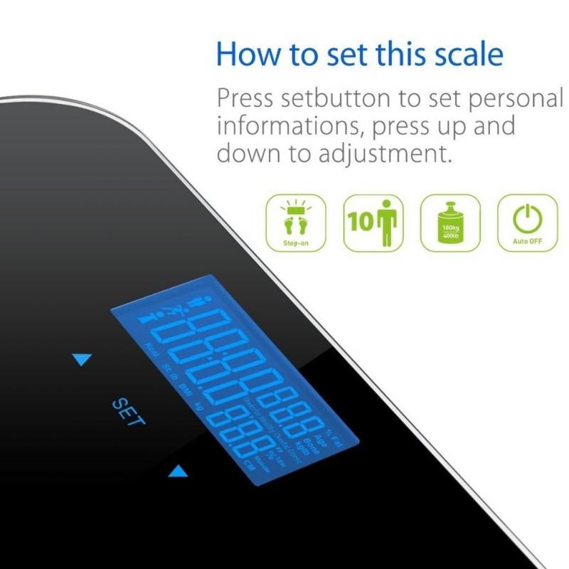 Body Fat Scale with Tempered Glass, Measures Weight, Body Fat, Water, Muscle, Calorie and BMI, Black