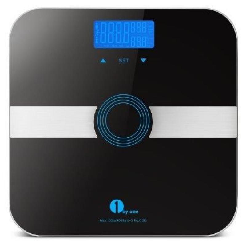 Body Fat Scale with Tempered Glass, Measures Weight, Body Fat, Water, Muscle, Calorie and BMI, Black