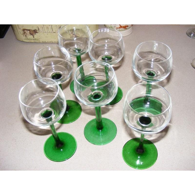 7 Wine Glasses With Green Stems
