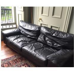 Large Black Leather Heals Sofa with broken cushion zips