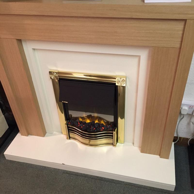 OAK AND CREAM FREESTANDING FIREPLACE SUITE