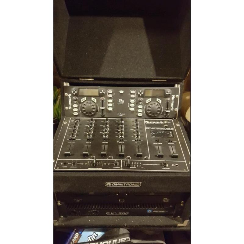 Numark CDN36 dual cd player, Numark DM1720SE and Citronic flight case