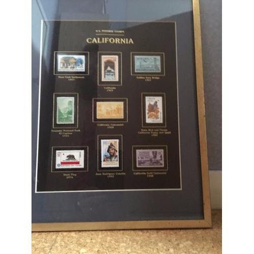 Stamps -Framed Set of Nine Mint Condition California Stamps