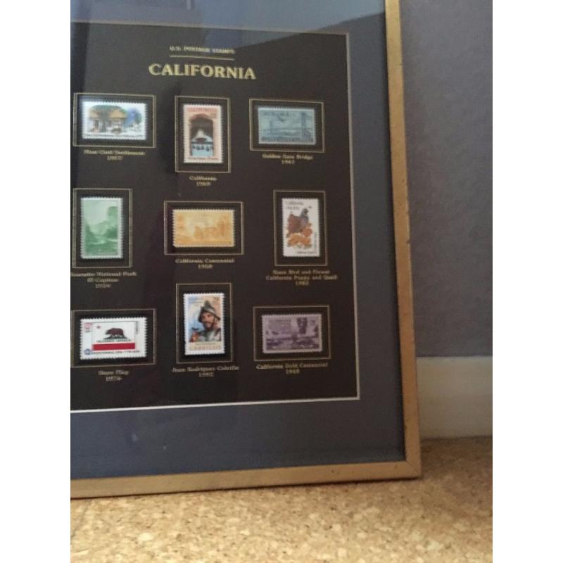 Stamps -Framed Set of Nine Mint Condition California Stamps