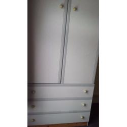 Grey Wardrobe and matching 5 chest drawer