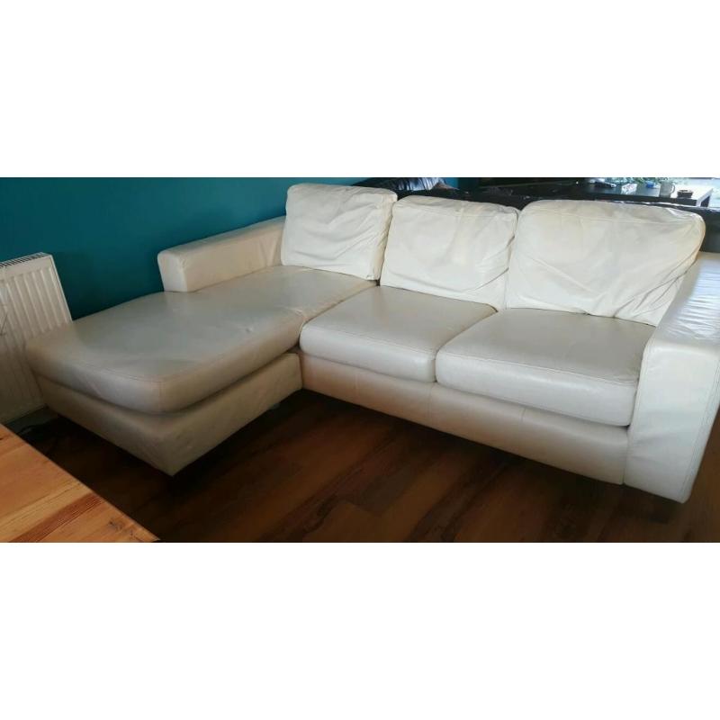 Cream leather corner sofa